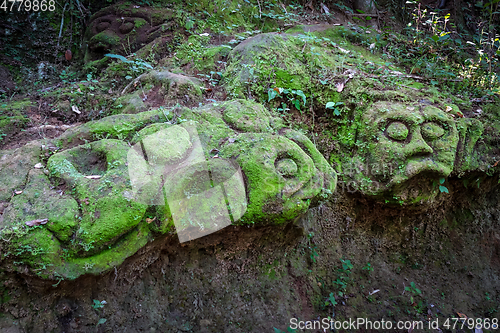 Image of Old statue in Goa Gajah elephant cave, Ubud, Bali, Indonesia