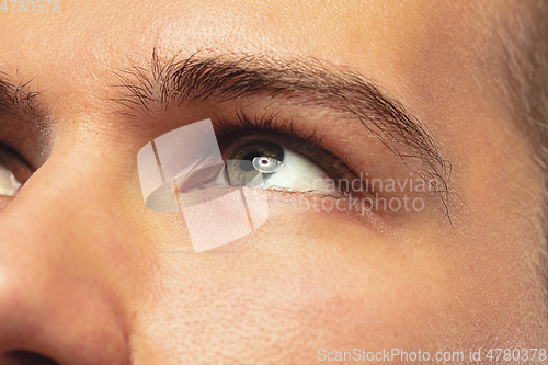 Image of Caucasian young man\'s close up shot on yellow background