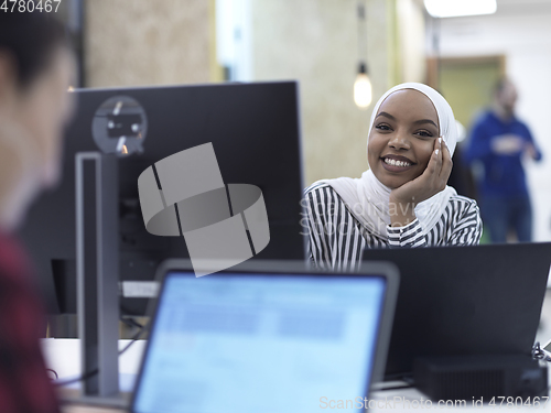 Image of African muslim businesswoman portrait at office