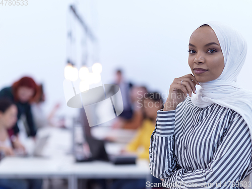 Image of African muslim businesswoman portrait at office