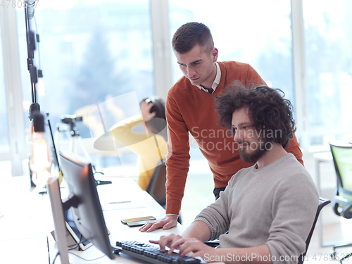 Image of creative business people team as freelancers in modern coworking open space office
