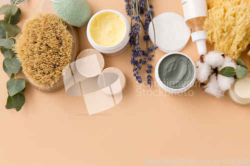 Image of soap, brush, sponge, clay mask and body butter