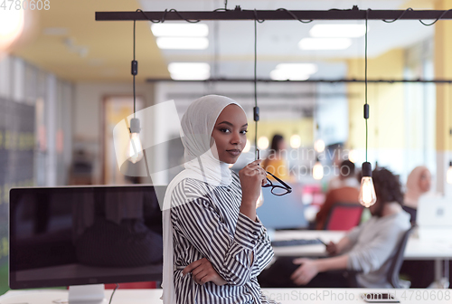 Image of African muslim businesswoman portrait at office