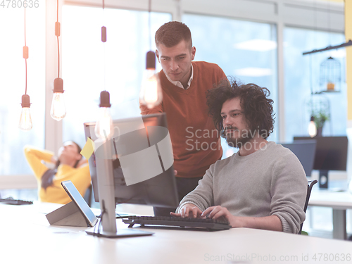 Image of creative business people team as freelancers in modern coworking open space office
