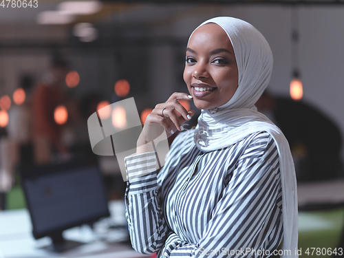 Image of African muslim businesswoman portrait at office