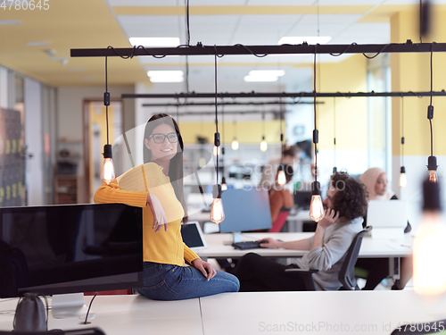 Image of business woman portrait in open space startup coworking office