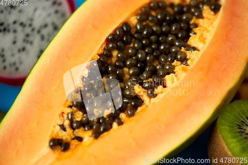 Image of close up of ripe papaya with seeds