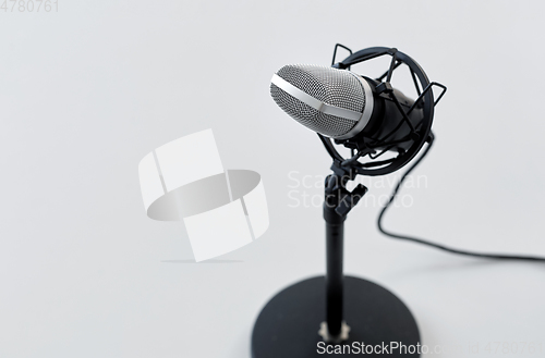 Image of close up of microphone on white background