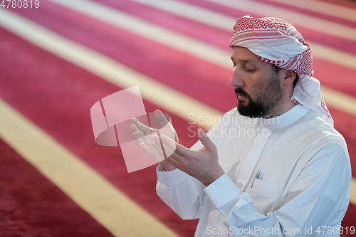 Image of muslim prayer inside the mosque in namaz worship Allah