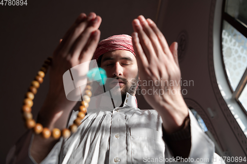 Image of muslim prayer inside the mosque in namaz worship Allah