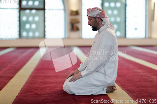 Image of muslim prayer inside the mosque