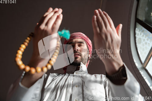 Image of muslim prayer inside the mosque in namaz worship Allah