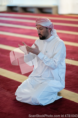 Image of muslim prayer inside the mosque in namaz worship Allah
