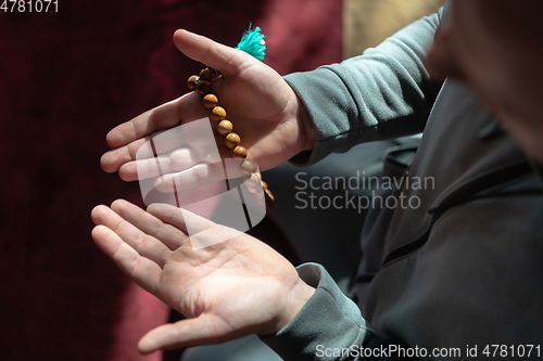 Image of muslim prayer inside the mosque in namaz worship Allah