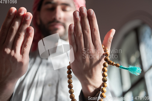 Image of muslim prayer inside the mosque in namaz worship Allah