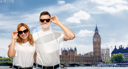 Image of happy couple over big ben tower in city of london