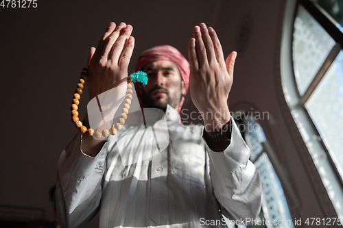 Image of muslim prayer inside the mosque in namaz worship Allah