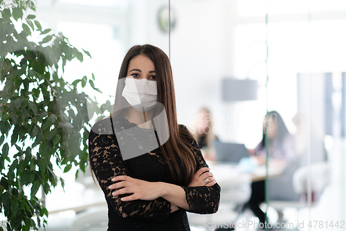 Image of business woman portrait in medical protective mask