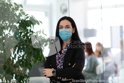 Image of business woman portrait in medical protective mask