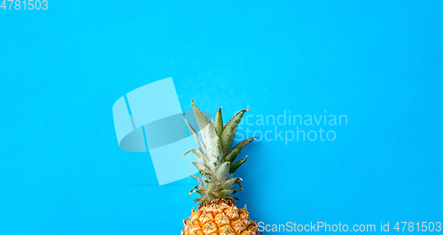 Image of close up of pineapple on blue background