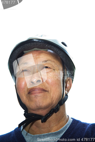 Image of Senior asian man with bike helmet