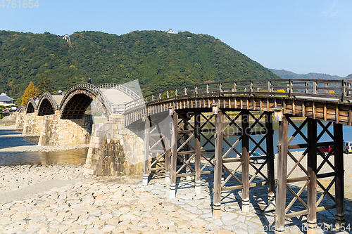 Image of Traditional Kintai Bridge , wooden arch bridge 