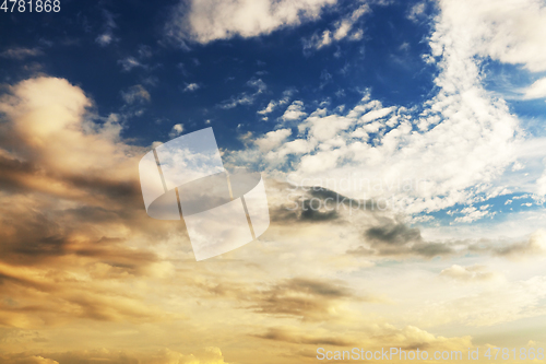 Image of cumulus clouds of gray and white close-up