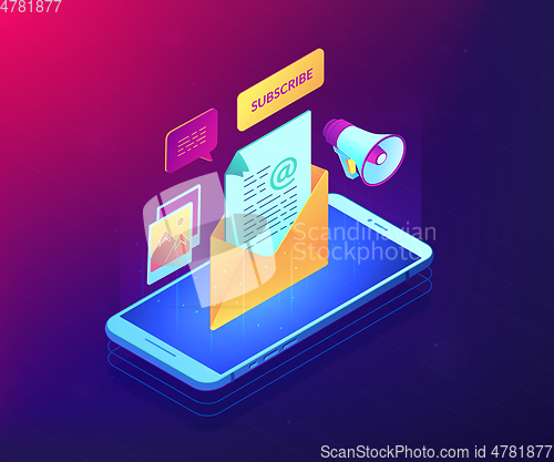 Image of Email marketing isometric 3D concept illustration.