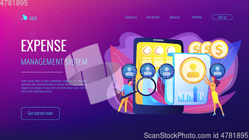 Image of Mobile expense management concept landing page.