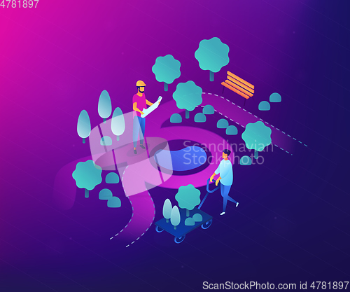 Image of Landscape design isometric 3D concept illustration.