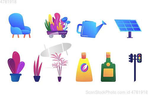 Image of Decorative houseplants and gardening vector illustrations set.