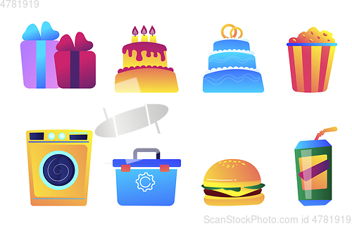 Image of Fast food and cake vector illustrations set.