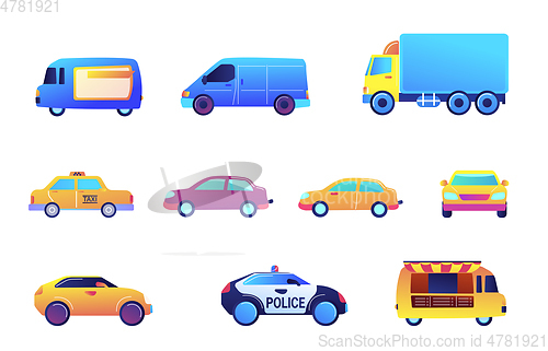 Image of Different cars and delivery vector illustrations set.