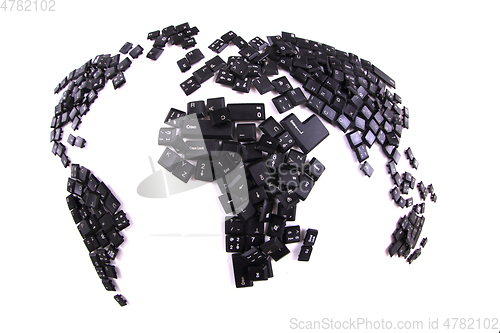 Image of black keyboard keys as world map