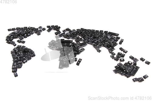 Image of black keyboard keys as world map