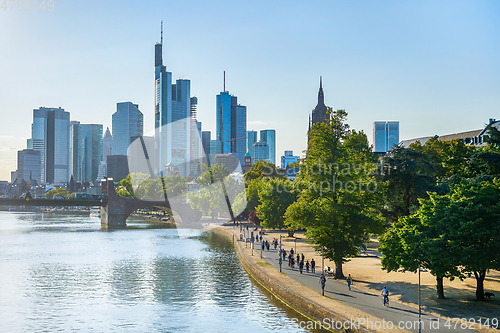 Image of Evening sunlight and Frankfurt skyline