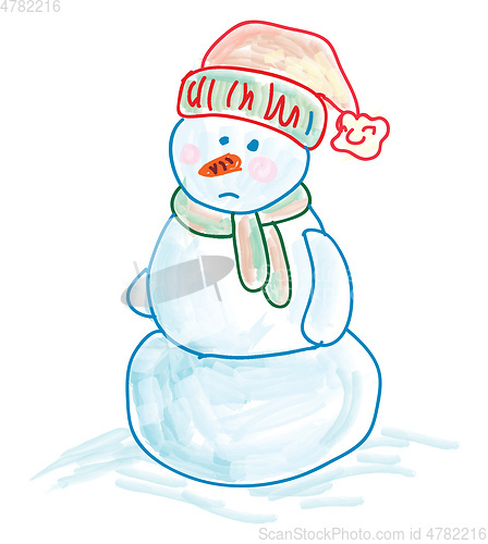 Image of A sad snowman vector or color illustration