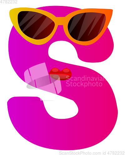 Image of Pink letter S with sunglasses vector illustration on white backg