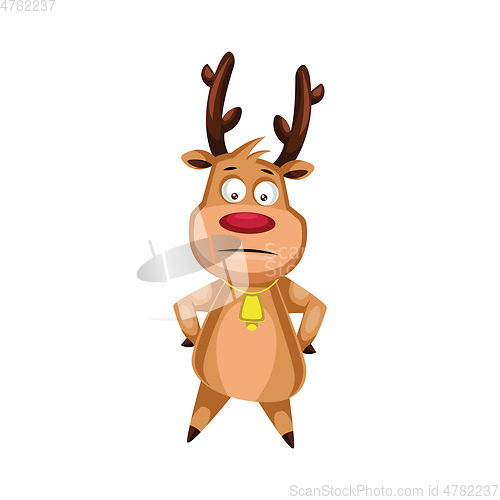 Image of Confused christmas deer with gold bell on the neck vector illust