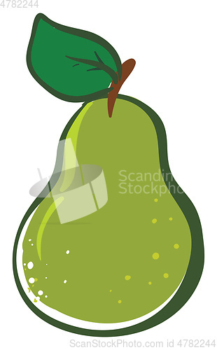 Image of Clipart of a juicy and ripe green pear with a leaf on the stalk 