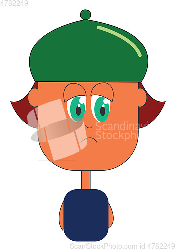 Image of Cartoon boy wearing a green hat backward vector or color illustr