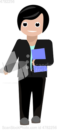 Image of Painting of an office worker carrying a blue file in his hand ve