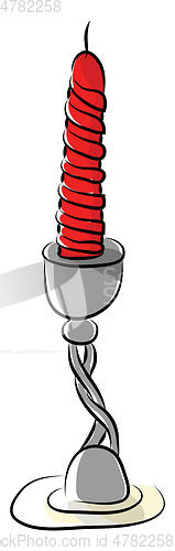 Image of A red spiral candle on a grey candle stand vector color drawing 