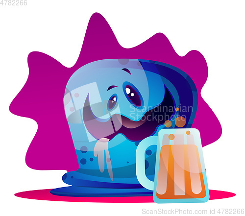 Image of Drunk cartoon blue monster vector illustarton on white backgroun