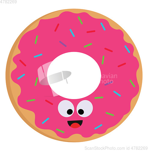 Image of Vector illustration of a smiling pink donut with colorful sprink