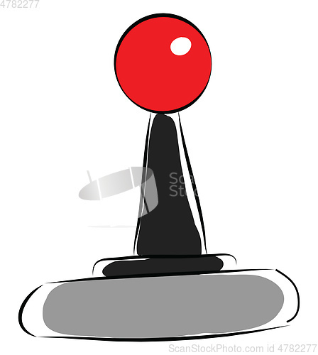 Image of Black and grey joystick with red knob  vector illustration on wh