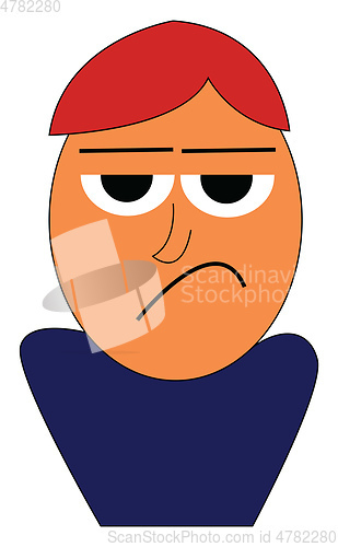 Image of Angry cartoon boy in blue shirt vector illustration on white bac