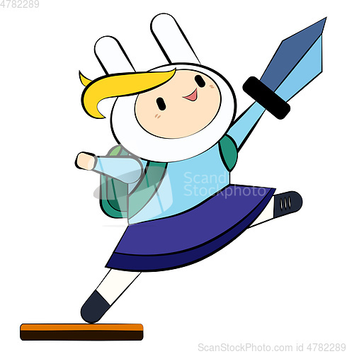 Image of Knight kid with sword & bag pack vector or color illustration