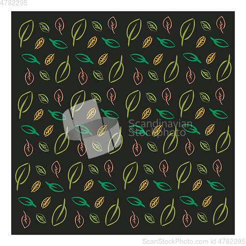 Image of Deep green texture with colorful leafs and white frame 