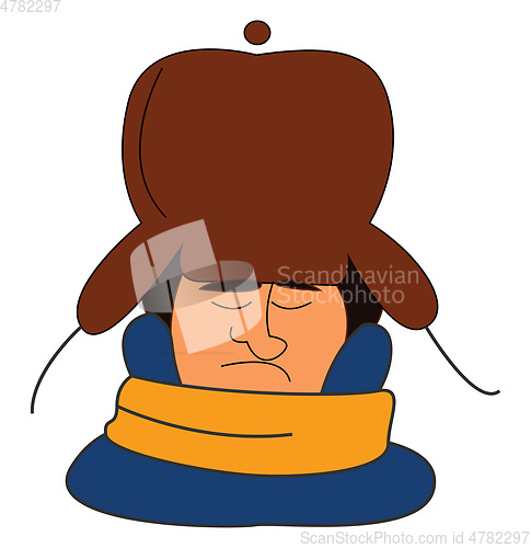 Image of Clipart of the face of a man in a winter brown hat vector or col